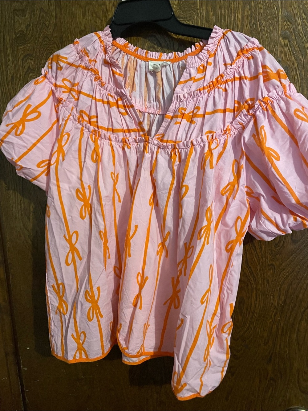 Umgee Pink Blouse with Orange Bow Print
